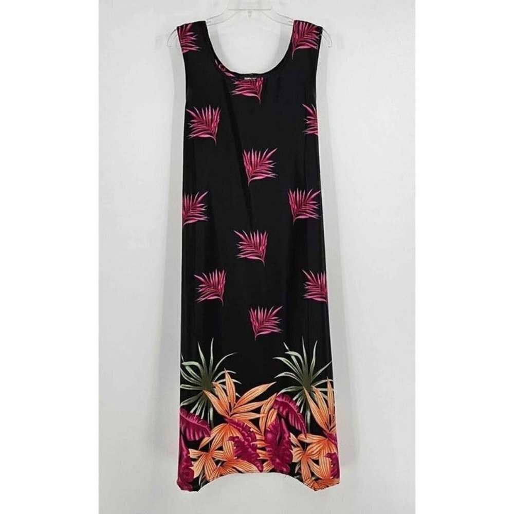 Tampa Bay Artwear Sleeveless Floral Hawaiian Style Tie Back Maxi Dress Sz L